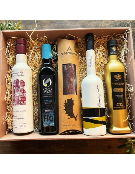 Estuches Regalo 4 Botellas de AOVE Premium + Salchichón