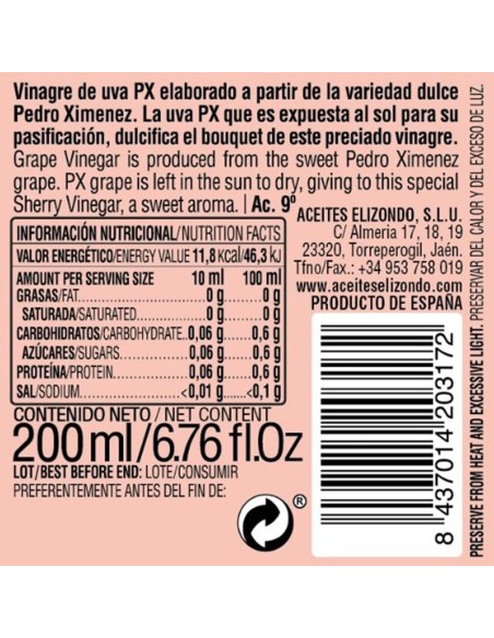 Elizondo Vinagre de Jerez 200ml